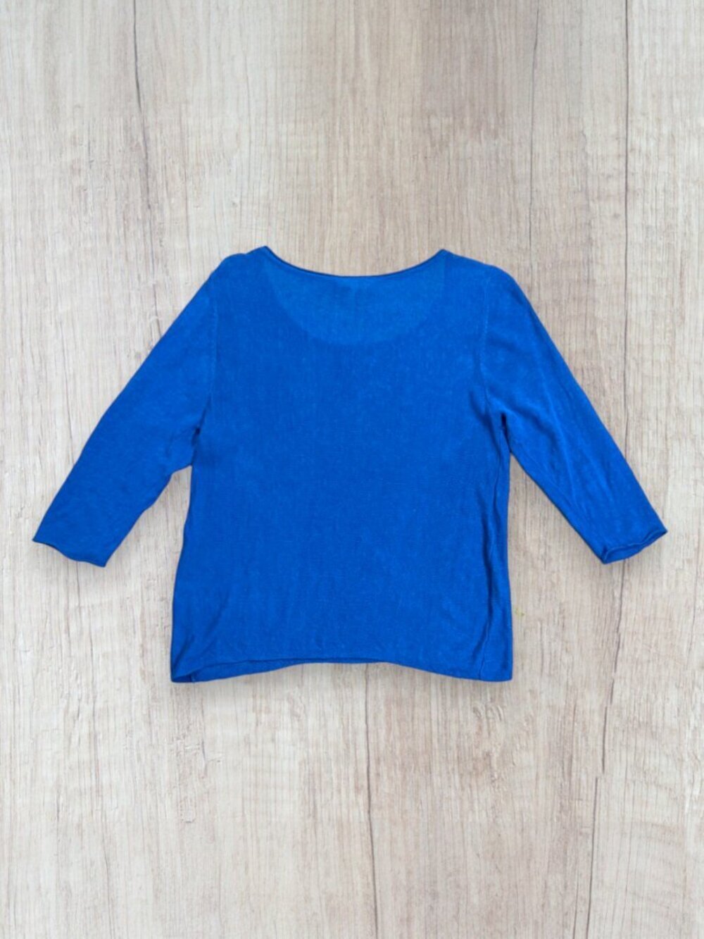 Eileen Fisher 100% Linen Sweater Blue Petite PL 3/4 Sleeve Lightweight Lagenlook